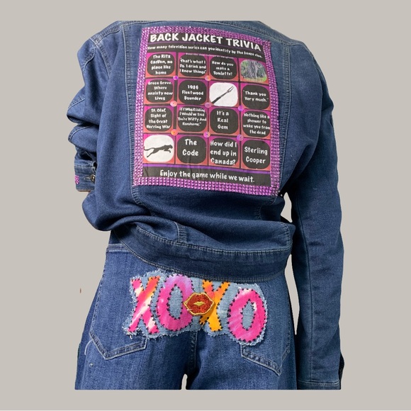 Upcycled Back Jacket Trivia Denim Jacket with Clues to TV Shows on the Back. - Picture 6 of 13